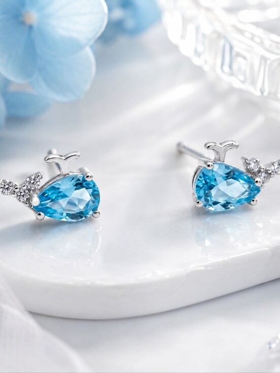 925 Sterling Silver Jewelry - New 925 Sterling Silver Minimalist Cute Blue Whale Dolphin Animal Earrings Stud